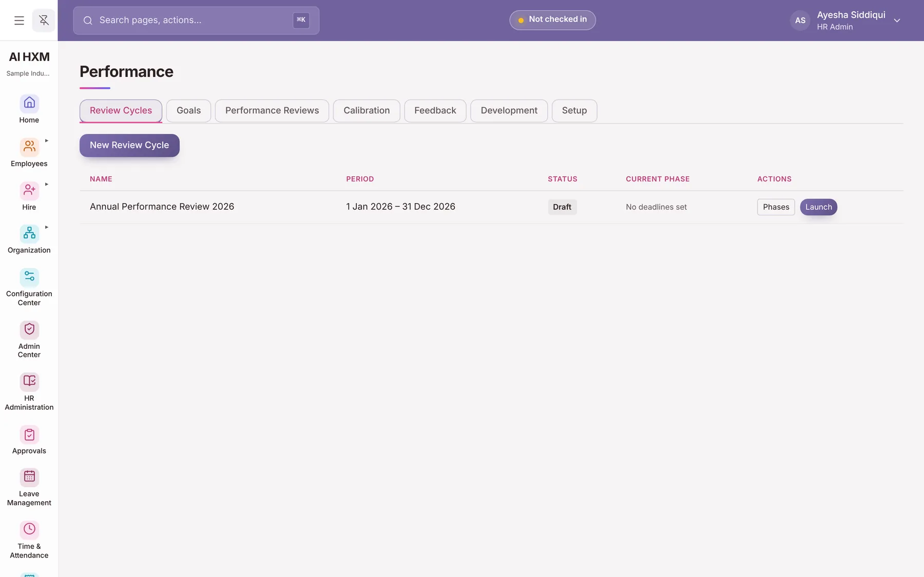 The Performance Management area of AiHxM, from a demonstration company